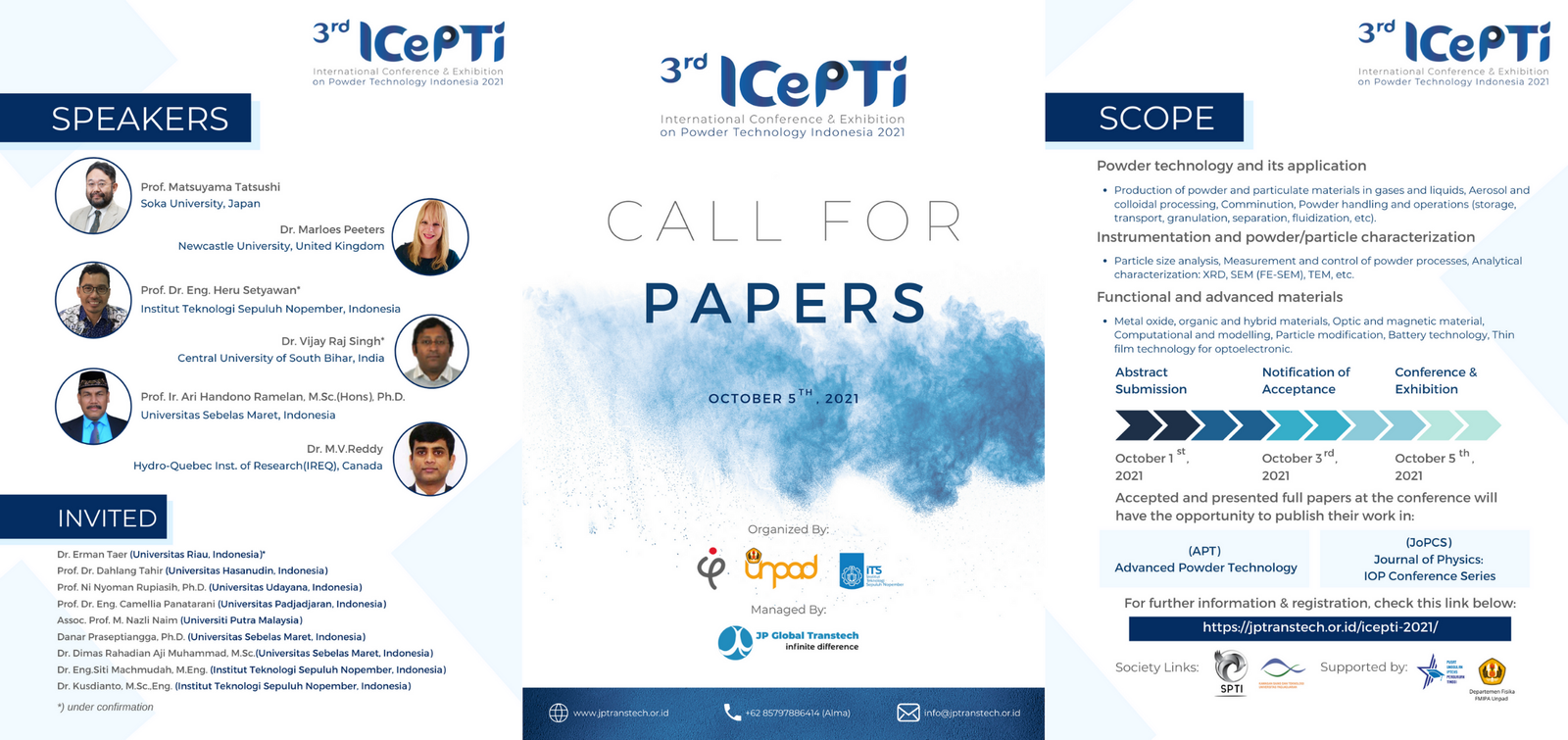3rd ICePTi 2021 Brochure - International Conference on Powder Technology Indonesia third edition featuring virtual conference format and global participation